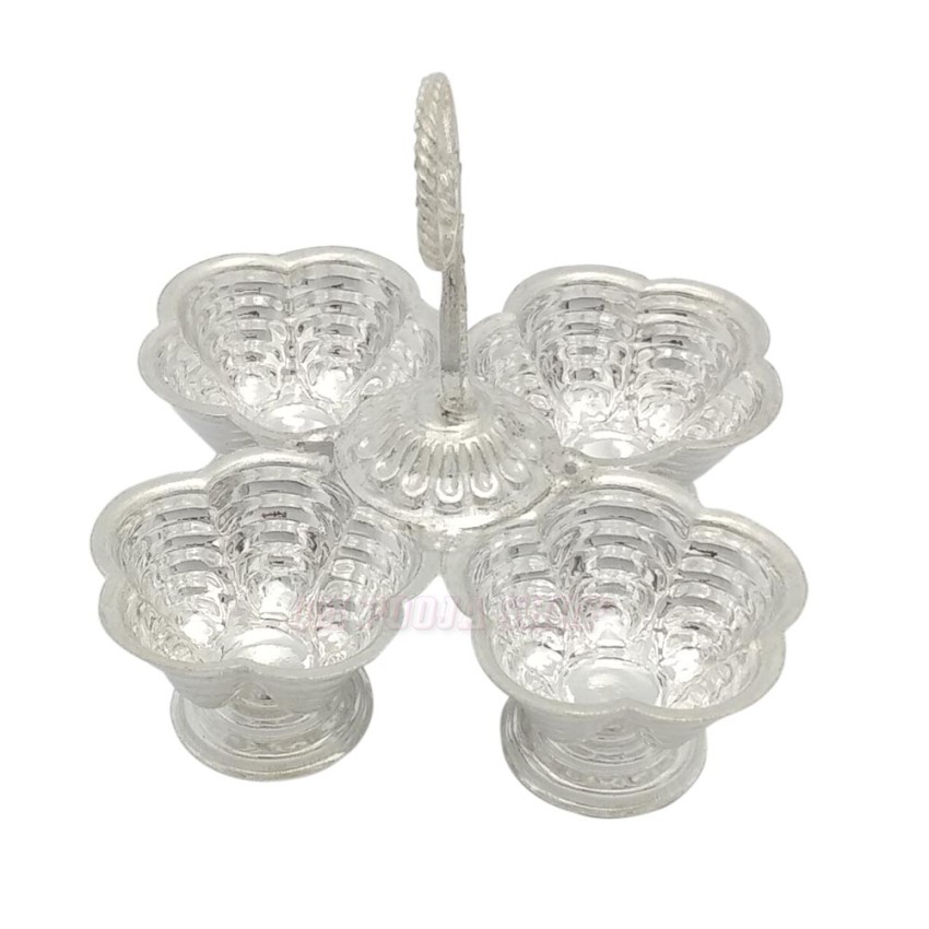 Four Cup Haldi Kumkum Containers in Sterling Silver
